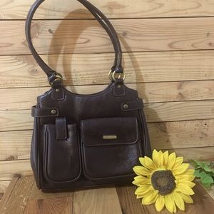 Dark brown faux leather handbag